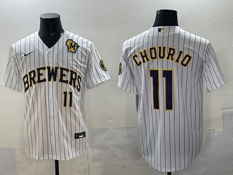 Men Milwaukee Brewers #11 Chourio White Stripe Nike MLB 2025 Jersey 07->milwaukee brewers->MLB Jersey